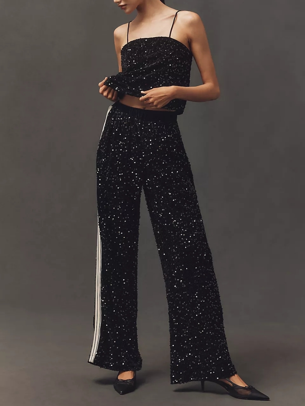Anthropologie Bishop + Young Black Sequin Track Pants